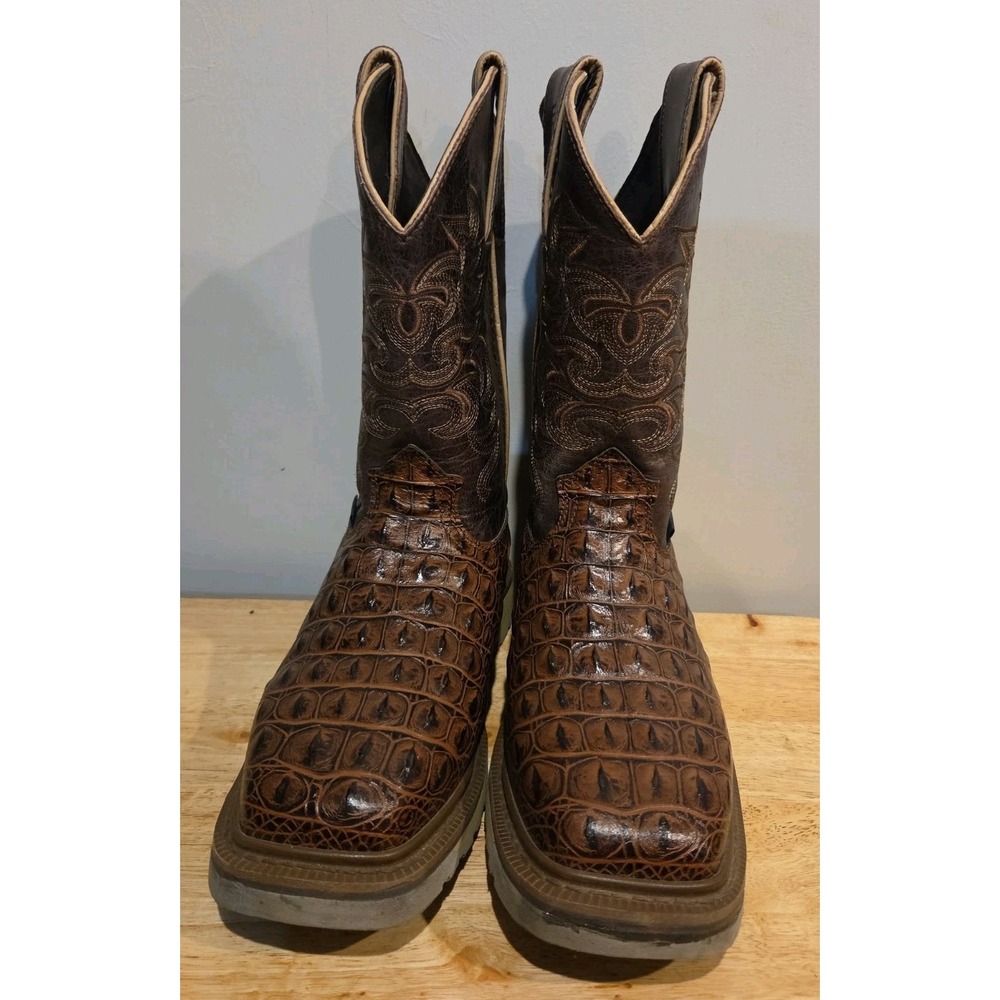Rock'em Raptor Men's Size 9 Brown Croc Print Leather Western Work Boots Square